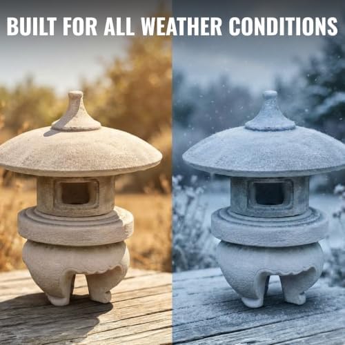 OLOMA Stone Yukimi Japanese Lantern Outdoor Sculpture Concrete Pagoda Garden Statue Asian Ornament Zen Garden Figurine Patio Porch Lawn Shrine Accent - Image 3