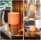 Rattan Table Lamp, Vintage Wicker Wooden Nightstand Lamp Set of 2, Boho Bamboo Woven End Table Lamp for Bedroom Living Room Desk Room - Image 2