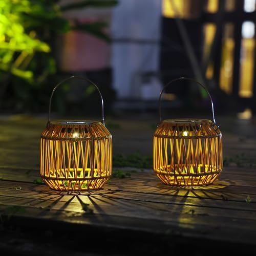 Solar Hanging Lanterns 2-Pack, Faux Rattan for Outdoor - Image 3