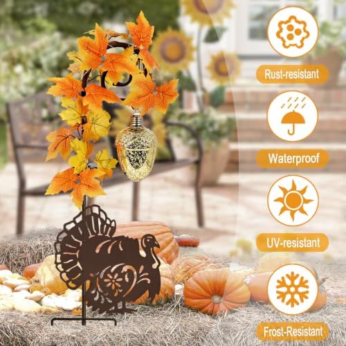 Thanksgiving Decorations Outdoor,Metal Turkey Solar Lights Garden Stakes - Image 2
