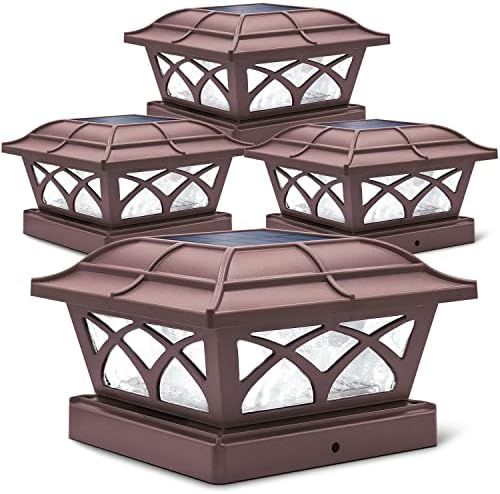 SIEDiNLAR Solar Post Cap Lights Outdoor Glass 2 Color Modes Brown (4 Pack) by Siedinlar