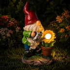 Solar Garden Gnome Statue with Sunflower Light, Resin Outdoor Yard Figurine Holding Watering Can for Lawn, Patio, Porch and Flower Bed Decor, 1-Piece - Image 6