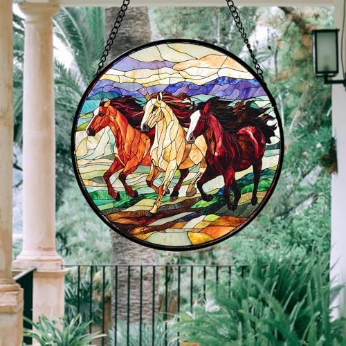 Running Horses Stained Glass Window Hanging Suncatcher Gift for Women 12" - Image 4