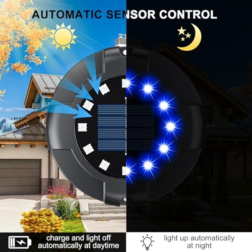 Solar Ground Lights 12 Pack, 4.3" Bright Blue 16 LEDs Solar Pathway Lights - Image 6