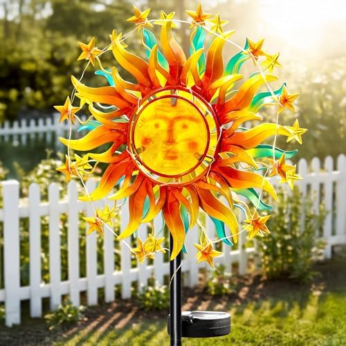 60.3" Solar Wind Spinner Outdoor Metal Sun Kinetic Sculpture – Dual-Sided Garden Spinner with Waterproof LED Vine Lights, Rust-Proof Yard Art Decor for Patio, Lawn & Pathway - Image 5