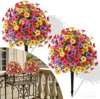 Outdoor Artificial Flowers Fake Plants, Artificial Topiary Balls with Ground Spikes, UV Resistant, Mix 4 Colors, 2 Pack, 20 inch, Garden Porch Patio Gravesite Indoor Decor (2 Pcs Color Mixing) by Unknown