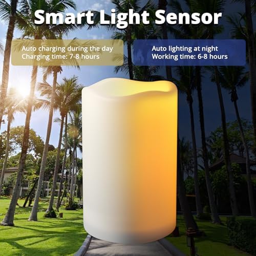 Large Waterproof Outdoor Solar Flameless Candles, 6" 8" 10" x 4" - 3 Pack - Image 2