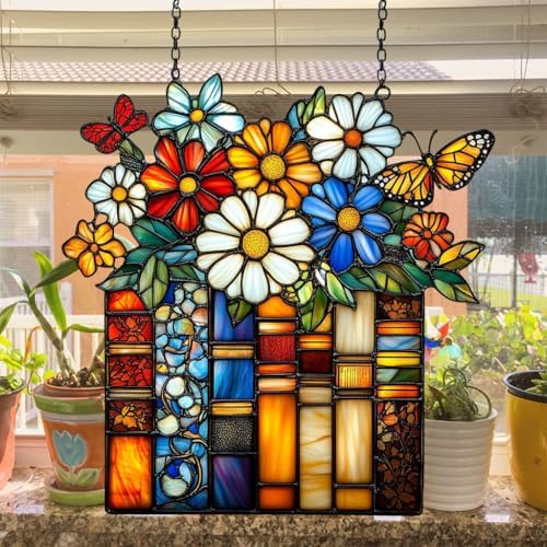 Floral Stack of Books Acrylic Suncatcher - Image 4