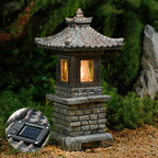 Solar-Powered Pagoda Garden Statue Auto-on LED Lantern, Zen Outdoor Decor Pagoda Garden Statue Dark Gray - Image 2