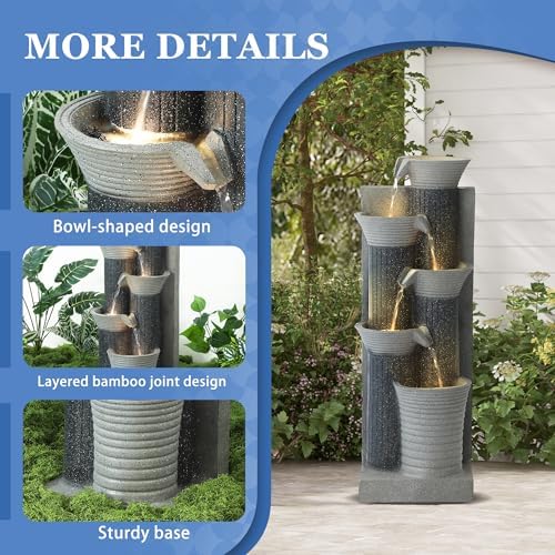 5-Tiers Outdoor Water Fountain, Fountains and Waterfalls with Light - Image 3