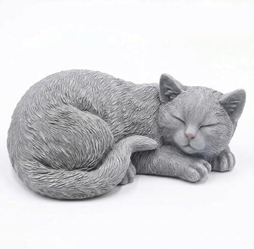 Stone Sleep Cat Statues Outdoor Decorative, Cat Memorial Statue for Yard Lawn Patio Porch, Garden Pet Grave Marker Figures, 9.44" L x 6.29" W x 4.33" H by Unknown