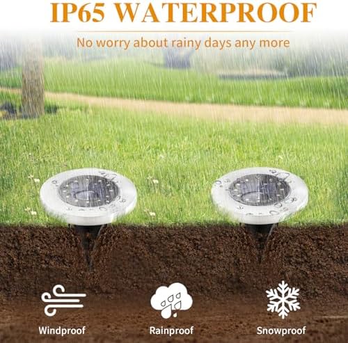 Solar Ground Lights Outdoor 12 Pack 4.6", Waterproof, Cool White - Image 3