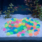 Kisangel 500pcs Glow in The Dark Pebbles - Glowing Aquarium Rocks, Micro Landscape Gravel - Luminous Rhomboid Resin Stone for Garden Yard Path Patio Decoration - Image 4