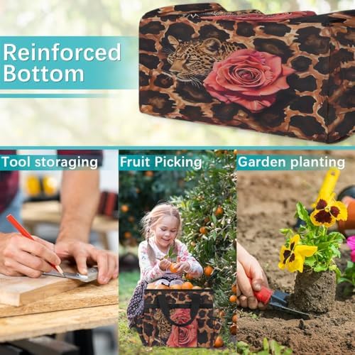 Leopard Rose Garden Tool Bag, Garden Tote Storage Bag with 10 Pockets, Indoor and Outdoor Leopard Print Gardening Tool Organizer for Women Men - Image 7