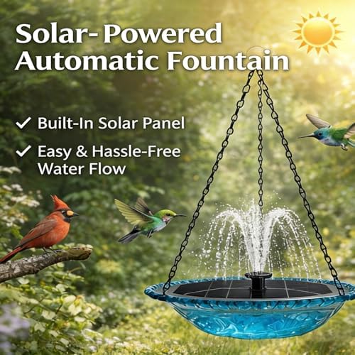 Solar Cascade Hanging Bird Bath Fountain, Metal Solar Powered Birdbath with Water Pump, Large Humming Birds Baths Fountains for Outdoor Garden Decor (Three-Tiered Fountain) - Image 4