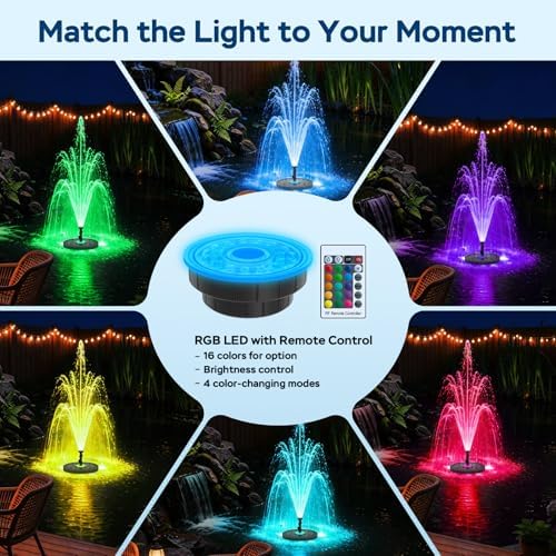 Floating Pond Fountain Pump 35W/660GPH with RGB LED Lights & Filter Sponge - Image 4