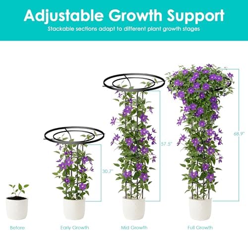 Umbrella Garden Trellis for Climbing Plants Outdoor, 68.9" Mushroom Top Trellis Stackable, Tall PE-coated Metal Obelisk Trellises for Potted Plants, Topiary Tower Vine Support for Rose, Bean, Clematis - Image 5