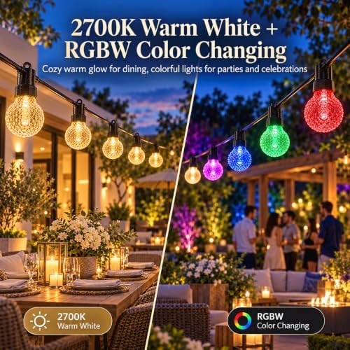 BBG Color Changing Outdoor String Lights, Waterproof LED Patio Lights, 50ft - Image 3