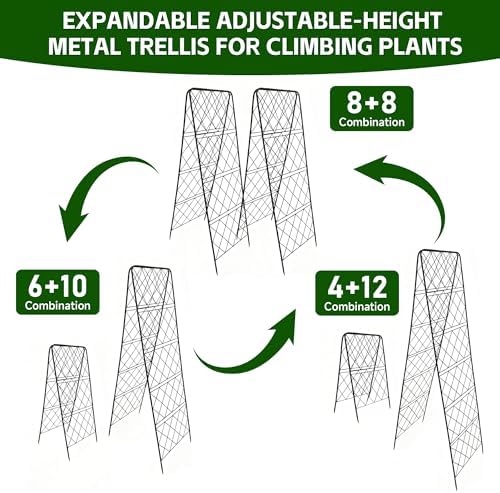50"x17" Heavy Duty Metal Garden Trellis - Rust-Proof A-Frame Cucumber Trellis with High-Density Rhombus SteelGrats for Climbing Plants, Tomatoes & Raised Beds, Outdoor Use (2 Pack) - Image 5