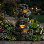 6-Tier Outdoor Cascading Stone Water Fountain, 35" H Freestanding LED Rock Waterfall with Natural Stone Appearance and Lights, Resin Water Feature for Garden Patio Yard Deck - Image 4