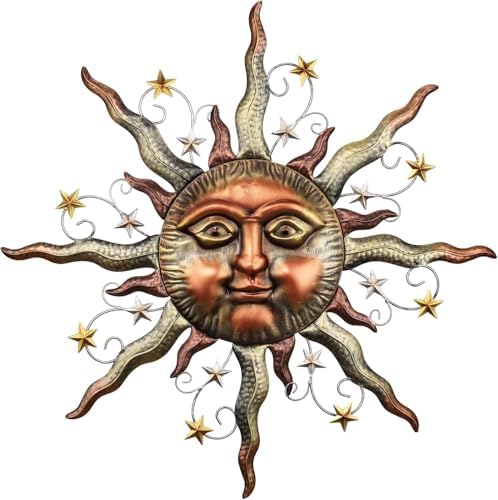 TERESA'S COLLECTIONS Sun Metal Wall Art for Outdoor Decor,21" Bronze Sun Face 3D Wall Decor for Garden Decor,Rustic Retro Hanging Sculpture for Outside Living Room Home Patio Farmhouse Gifts for Mom by TERESASCOLLECTIONS