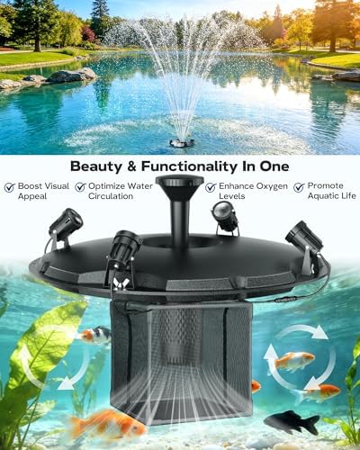 Antfraer Floating Pond Fountain with RGB LED Lights, 1200GPH Pond Fountain for Large Ponds, Remote Control Pond Aerator with 3 Spray Patterns for Water Gardens, Fish Pool & Lakes, 18 Inch Float - Image 2