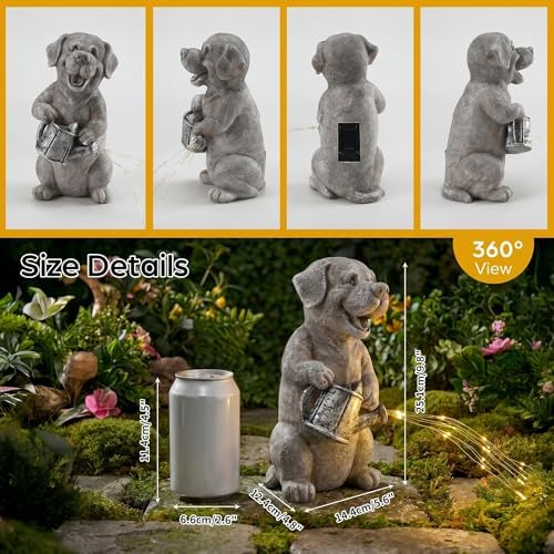 Lavezee Solar Garden Decor Dog Statues Outdoor, Dog Garden Statue 9.8‘’ for Yard Decorations Outdoor, Ideal Gifts for Mom Dad Dog Lovers Birthday Housewarming Present - Image 3