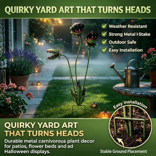 Carnivorous Plant Decorative Planter Garden Stake, 25 Inch Large Resin Venus Flytrap Sculpture, Weird Gothic Garden Decor for Outdoor Patio Lawn, Funny Succulent Planter for Indoor Home Decor (2) - Image 6