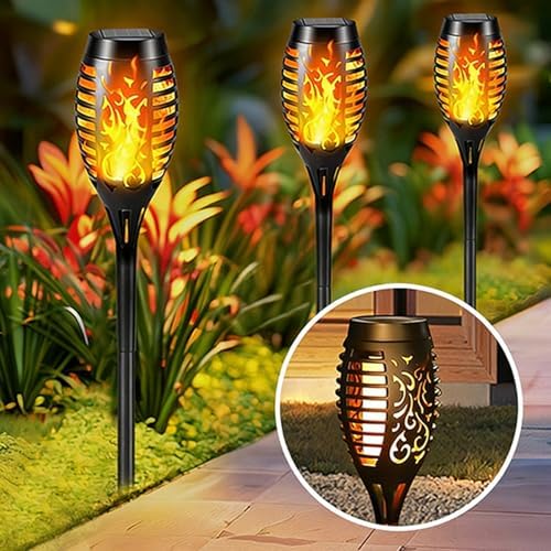 POCREATION Solar Way Lights 6pcs Outdoor Solar Torch Lights Realistic Flickering Flame Effect Auto On Off ABS for Garden Yard Walkway Patio Decoration - Image 3