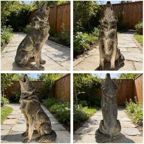 29.72" H x 17.91" L Wolf Sculpture Weather Resin Patio Plant, Grey - Image 4