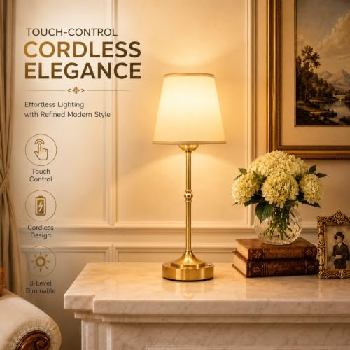Yunaking Rechargeable Gold Table Lamp: Cordless Lamp with 3 Color Dimmable - Image 2