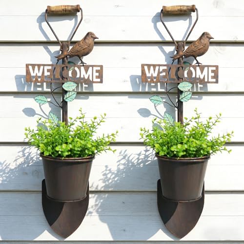 2Pcs Metal Wall Planter ,Vintage Wall Hanging Planter with Welcome Sign by SMQLJXC