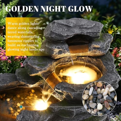 MAGIC UNION 4-Tier Cascading Rock Outdoor Waterfall Fountain, Gray - Image 6