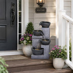 20.87" 4-Tier Outdoor Water Fountain with LED Lights, Gray Resin - Image 6