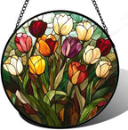 Tulip Bouquet Stained Glass Window Hanging Suncatcher Gifts for Women 15" by amderven