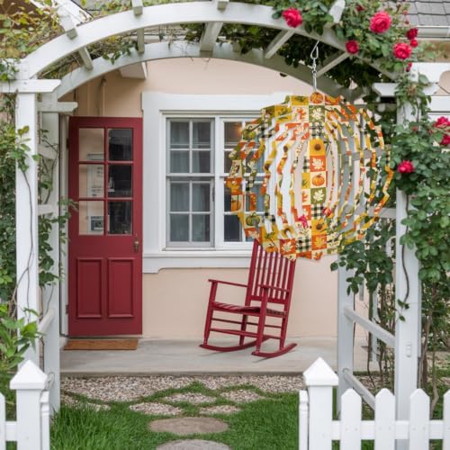 12 Inch Thanksgiving Wind Spinner for Yard and Garden, Fall Pumpkin Sunflower Maple Leaves Plaid Hanging Ornaments Outdoor 3D Kinetic Wind Sculpture Spinners Indoor Outdoor Patio Décor Ornaments Gift - Image 4