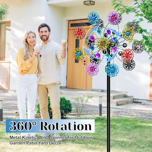 Wind Spinners Outdoor, Kinetic Wind Spinner,Yard Art Windmill with Metal Stake, Metal Wind Sculptures & Spinners,Waterproof Pinwheels Large Wind Spinner for Yard and Garden (Snow-Colour) - Image 4