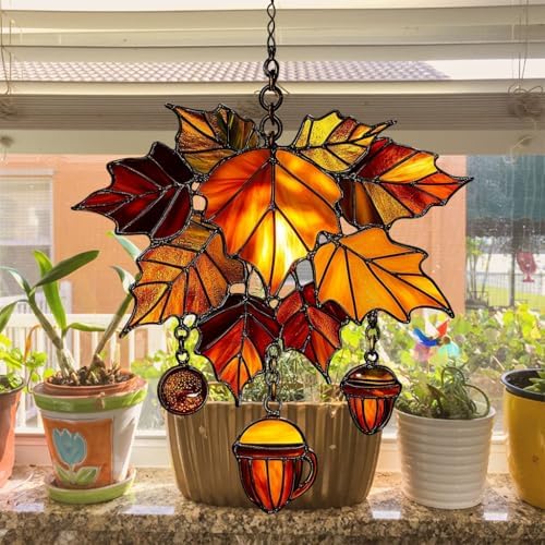 Maple Leaves and Acorn Acrylic Suncatcher - Image 4