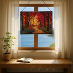 Path Through Glowing Autumn Forest Rectangular Stained Glass Suncatcher – Hanging Window Panel with Animal & Nature Scene – Vibrant Glass Art Gift for Wildlife, Fantasy, Nature Lovers 1GorZh - Image 6