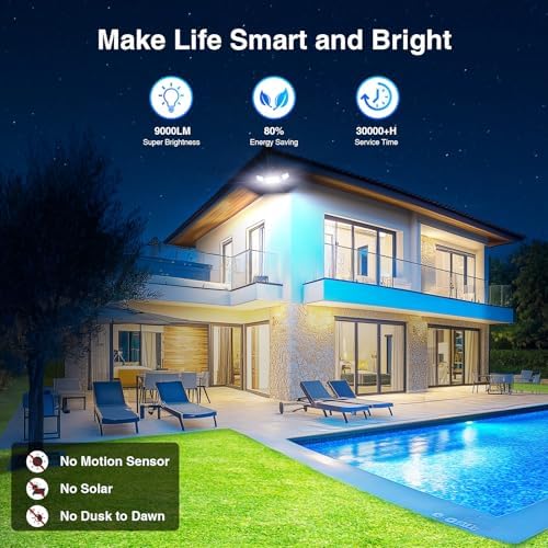 Onforu 100W Smart Flood Lights Outdoor, 3 Adjustable Heads, 9000LM Dimmable Hardwired Security Light, WiFi Alexa Control Floodlight, 2700K-6500K Tunable - Image 3