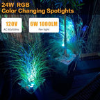 Landscape Lighting, 24W RGB Spot Lights Outdoor for Yard with Transformer & Remote 12 Colors and 19 Modes Outdoor Lights for House Lawn Tree Flag Garden Driveway Backyard Fence Plant, 4 Pack - Image 3