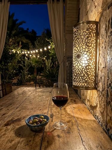 Set of 2 Moroccan Brass Wall Lamp Sconce Home Decor, Handmade Lighting Copper Metal Lights Turkish Lamp, Ramadan Candle Lantern, Candle Holder, Indoor Outdoor, Patio, Porch, Shelf, Garden (Kasbah) - Image 6