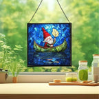 Gnome Canoe Ride Stained Glass Suncatcher – Square Hanging Window Panel for Home or Greenhouse – Whimsical Glass Art Gift for Garden Lovers, Christmas, Halloween, Father Days WaScGY - Image 2