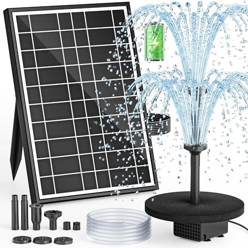 Solar Fountain Pump with Battery Backup, 8.5W Solar Water Pump Built-in 3200mAh Battery, Dual-Layer Nozzles 7+ Spray Modes & 5Ft PVC Tubing, Pond Fountain for Bird Bath Garden Water Feature by PONDIA