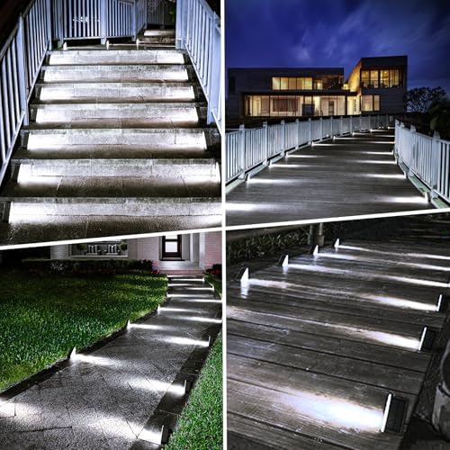 echosari 12 Pack Solar Step Lights 100 Lumen Ultra Bright Cool White - Image 3
