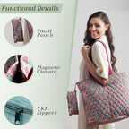 Maison d' Hermine Shopping Bags Cotton Quilted Tote Bag with Zipper Pockets - Image 5
