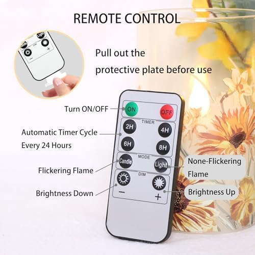 Sunflower Glass Flameless Candles Battery Operated with Remote Timer Flickering LED Pillar Candles Summer Fall Decorations Gifts for Women Mothers Day Birthday Table Centerpieces, Set of 3 - Image 2
