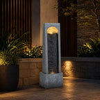 Outdoor Water Fountain, 39.37" Tall Resin Waterfall Fountain with LED Lights, Freestanding Modern Water Wall Fountain with Built-in Pump, Gray Stone-Look Patio Fountain for Garden, Porch, Backyard - Image 4