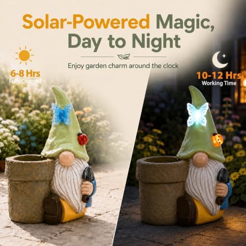 Solar Gnome Garden Decor Statue,Planter Pot for Succulents - Image 3