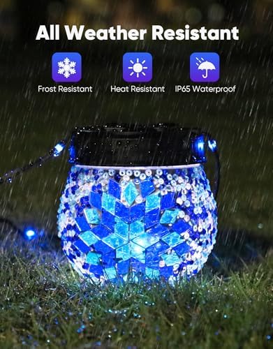 Mosaic Solar Lights Outdoor 4 Pack, Solar Hanging Lanterns Christmas Halloween Gifts for Women Mom Grandma, Waterproof Glass Globe Lights, Garden Patio Decor for Yard, Tree, Balcony, Cold - Image 5